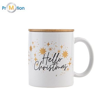 HELLO CHRISTMAS ceramic mug 330 ml with Christmas motif, white, logo print