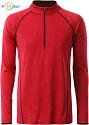 JN 498 - Men's functional long-sleeved T-shirt with logo print, red melange/titanium grey