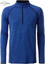 JN 498 - Men's functional long-sleeved T-shirt with logo print, blue melange/dark blue