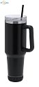 Thermo mug with speaker, black, logo print