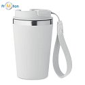 Double-walled cup 350 ml, stainless steel recycled steel, white, logo print