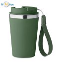 Double-walled cup 350 ml, stainless recycled steel, green, logo print