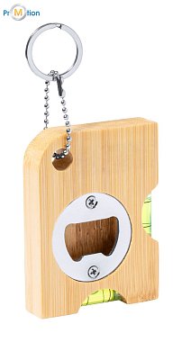 Multifunctional keychain with spirit level and bottle opener, logo print