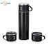 Set with thermos with cups, logo print, black