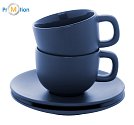 Set of blue cappuccino cups, logo print