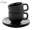 Set of black cappuccino cups, logo print