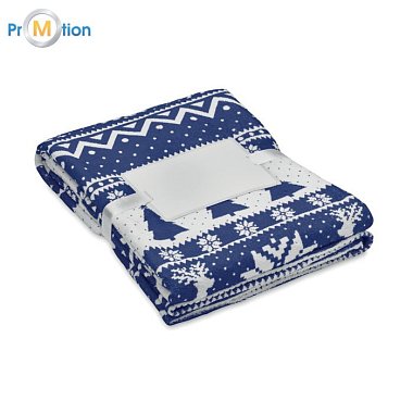 RPET fleece blanket with Christmas pattern blue 190 gr/m² with logo print