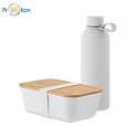 Bottle and lunch box gift set, logo print 3, white