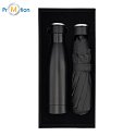 DOUBLET gift set of thermos and umbrella, black with logo print