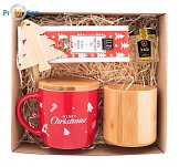 Tea gift set mug, tea, honey, candle with logo print