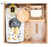 Tea gift set mug, tea, honey, candle