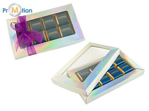 chocolate cubes in a gift box with logo printing