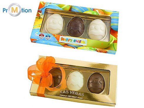 Easter chocolate eggs 3 pcs in a box with a printed logo